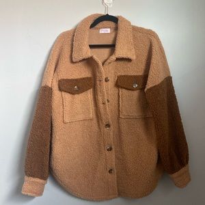 Pink Lily Size L button up teddy jacket “shacket”